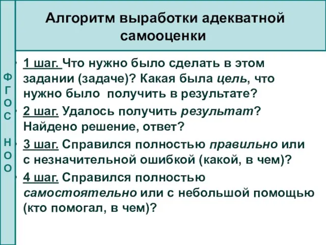 Алгоритм выработки адекватной самооценки 1 шаг. Что нужно было сделать в этом