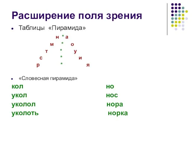 Расширение поля зрения Таблицы «Пирамида» н * а м * о т