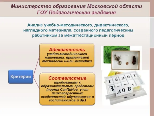 Анализ учебно-методического, дидактического, наглядного материала, созданного педагогическим работником за межаттестационный период Министерство