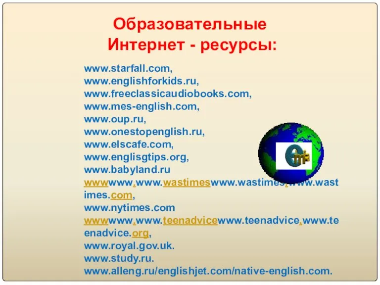 www.starfall.com, www.englishforkids.ru, www.freeclassicaudiobooks.com, www.mes-english.com, www.oup.ru, www.onestopenglish.ru, www.elscafe.com, www.englisgtips.org, www.babyland.ru wwwwww.www.wastimeswww.wastimes.www.wastimes.com, www.nytimes.com wwwwww.www.teenadvicewww.teenadvice.www.teenadvice.org,