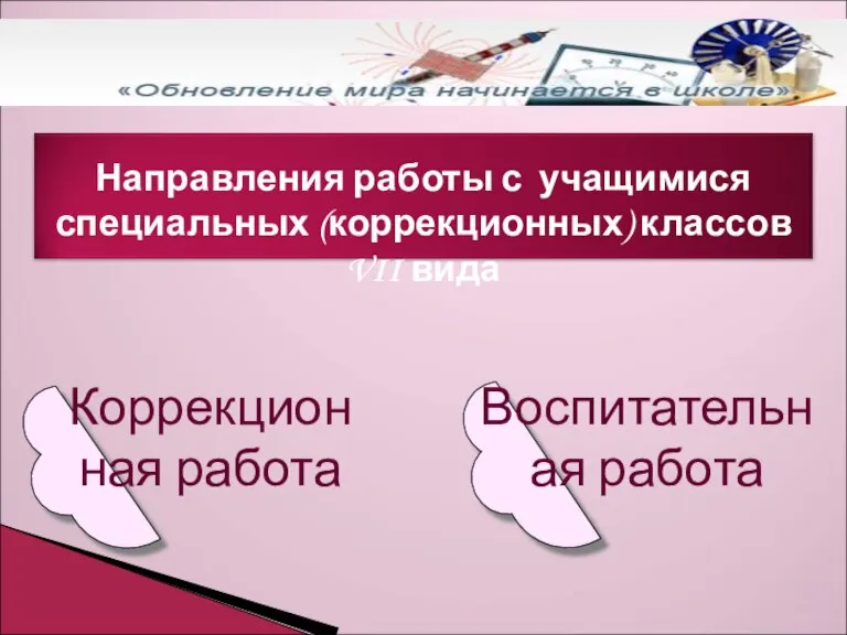 Направления работы с учащимися специальных (коррекционных) классов VII вида Коррекционная работа Воспитательная работа