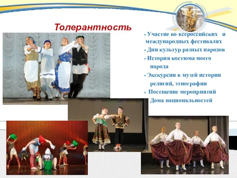 Толерантность Участие во всероссийских и международных фестивалях Дни культур разных народов История