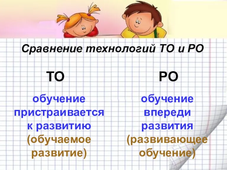 Сравнение технологий ТО и РО ТО РО обучение пристраивается к развитию (обучаемое