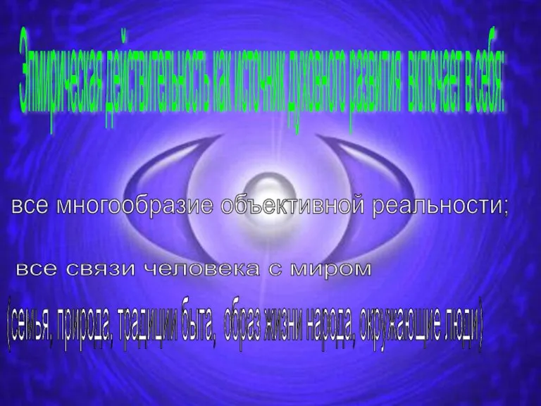 Эпмирическая действительность как источник духовного развития включает в себя: все многообразие объективной