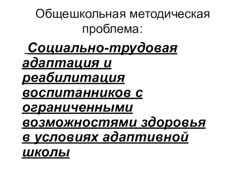 Общешкольная методическая проблема: Социально-трудовая адаптация и реабилитация воспитанников с ограниченными возможностями здоровья в условиях адаптивной школы