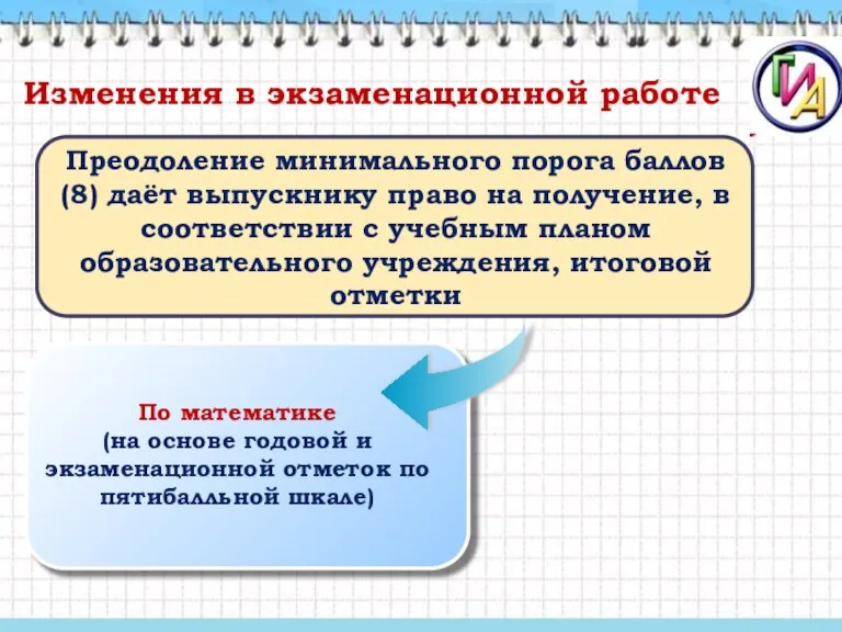 Преодоление минимального порога баллов (8) даёт выпускнику право на получение, в соответствии