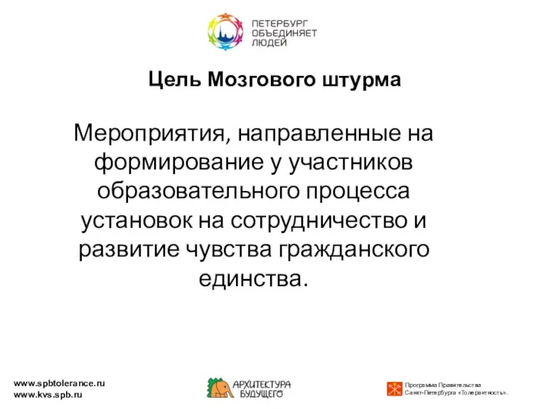 Цель Мозгового штурма Мероприятия, направленные на формирование у участников образовательного процесса установок