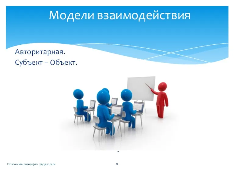 Авторитарная. Субъект – Объект. . Основные категории педагогики Модели взаимодействия