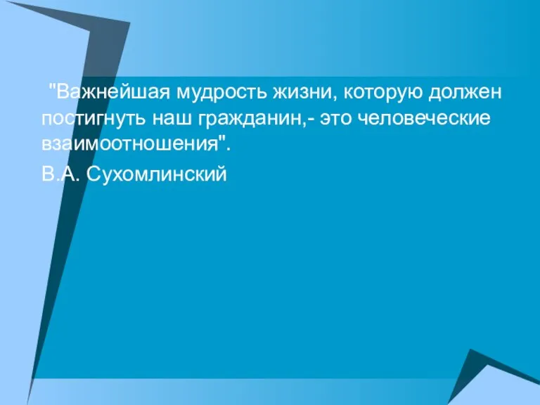 "Важнейшая мудрость жизни, которую должен постигнуть наш гражданин,- это человеческие взаимоотношения". В.А. Сухомлинский