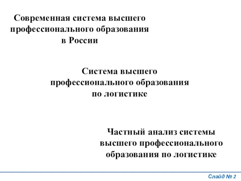 Слайд № Современная система высшего профессионального образования в России Частный анализ системы
