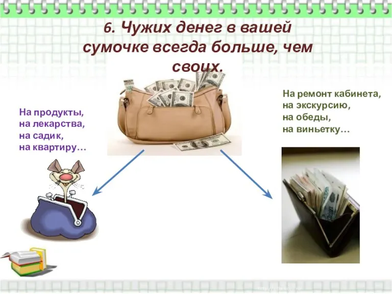 6. Чужих денег в вашей сумочке всегда больше, чем своих. На продукты,