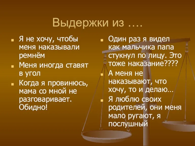 Выдержки из …. Я не хочу, чтобы меня наказывали ремнём Меня иногда