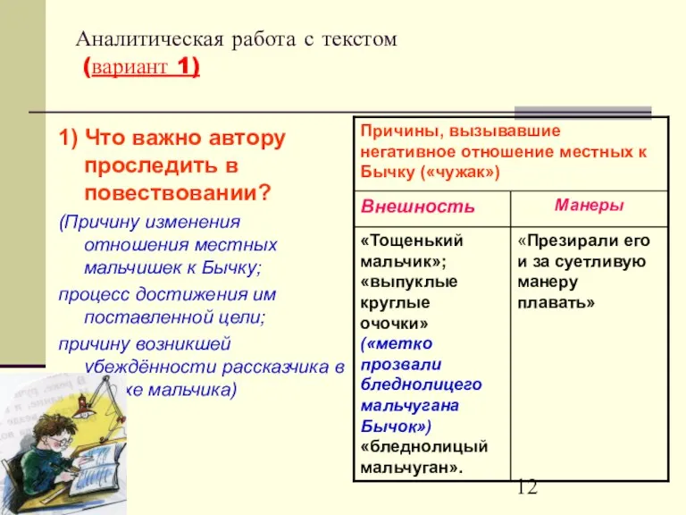 Аналитическая работа с текстом (вариант 1) 1) Что важно автору проследить в