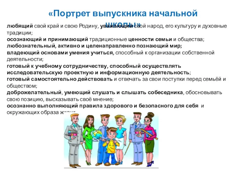 «Портрет выпускника начальной школы» любящий свой край и свою Родину, уважающий свой