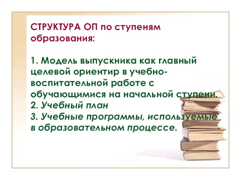 СТРУКТУРА ОП по ступеням образования: 1. Модель выпускника как главный целевой ориентир