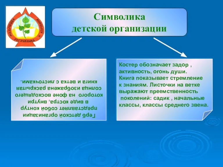 Символика детской организации Костер обозначает задор , активность, огонь души. Книга показывает