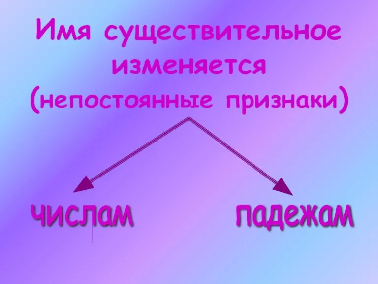 Имя существительное изменяется (непостоянные признаки) падежам числам