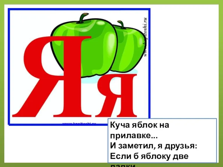 Куча яблок на прилавке... И заметил, я друзья: Если б яблоку две