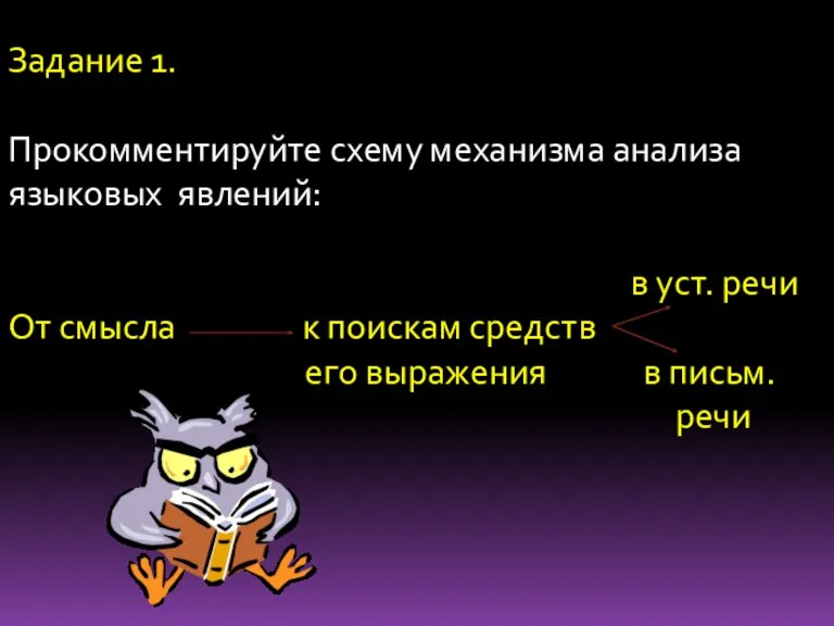 Задание 1. Прокомментируйте схему механизма анализа языковых явлений: в уст. речи От