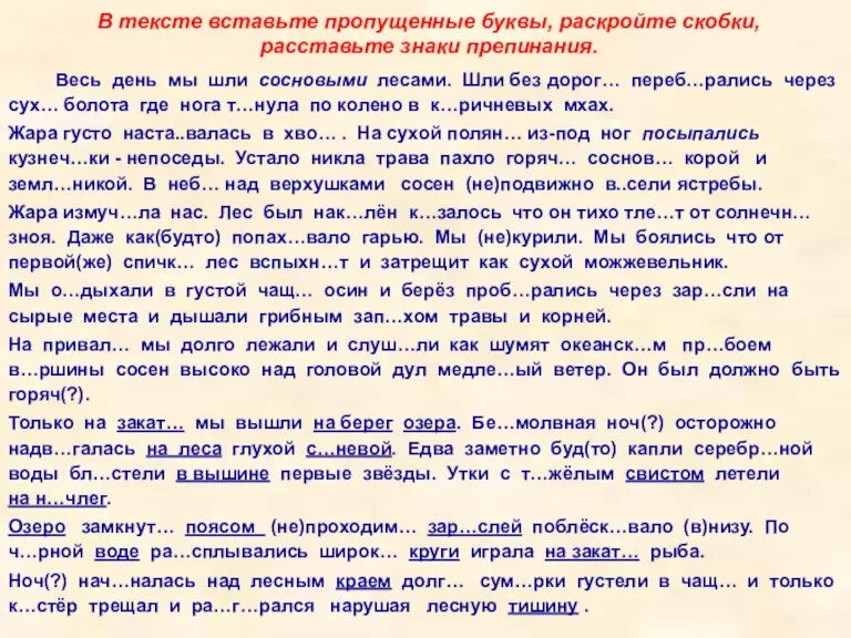 В тексте вставьте пропущенные буквы, раскройте скобки, расставьте знаки препинания. Весь день