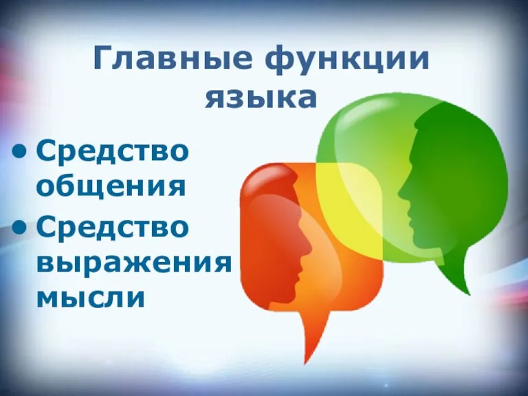 Главные функции языка Средство общения Средство выражения мысли