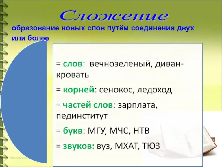 Сложение образование новых слов путём соединения двух или более