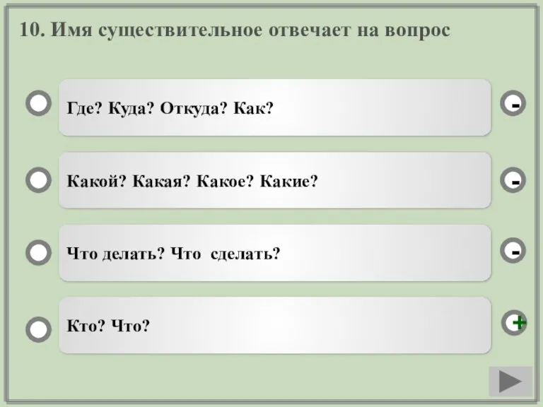 10. Имя существительное отвечает на вопрос Где? Куда? Откуда? Как? Какой? Какая?