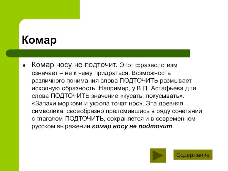 Комар Комар носу не подточит. Этот фразеологизм означает – не к чему