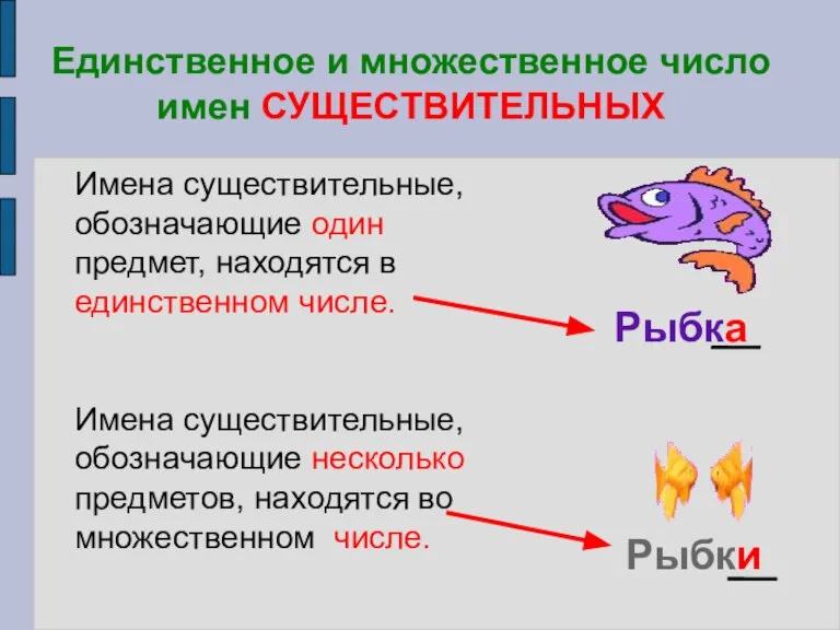 Единственное и множественное число имен СУЩЕСТВИТЕЛЬНЫХ Имена существительные, обозначающие один предмет, находятся