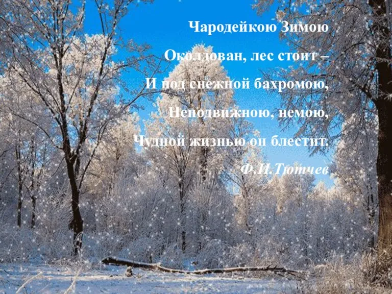 Чародейкою Зимою Околдован, лес стоит – И под снежной бахромою, Неподвижною, немою,