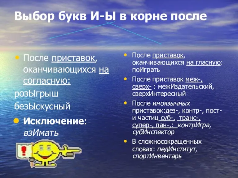 Выбор букв И-Ы в корне после После приставок, оканчивающихся на согласную: розЫгрыш