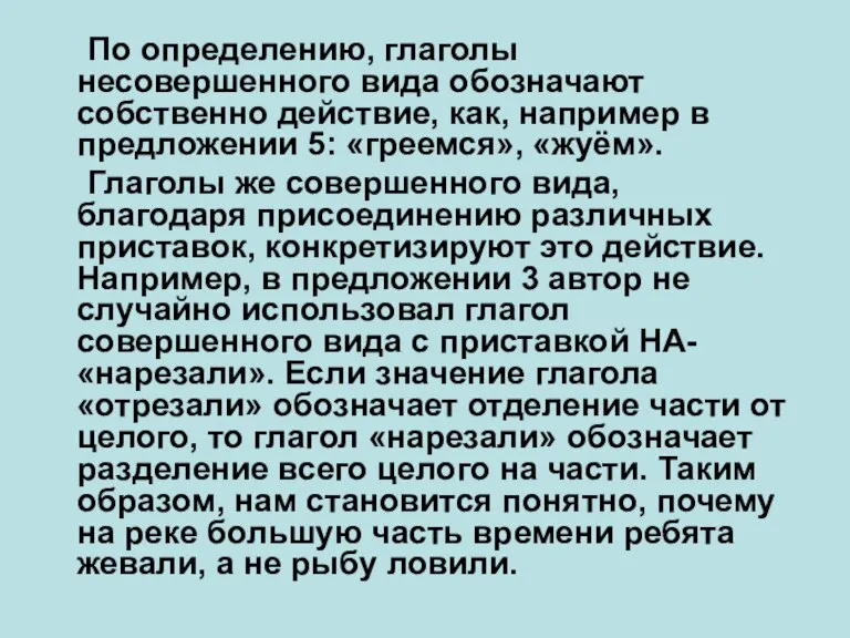 По определению, глаголы несовершенного вида обозначают собственно действие, как, например в предложении