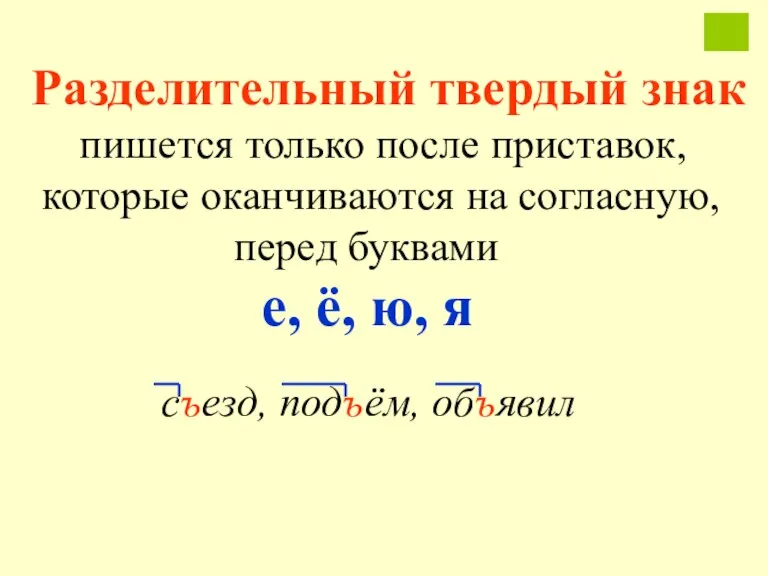 Разделительный твердый знак пишется только после приставок, которые оканчиваются на согласную, перед