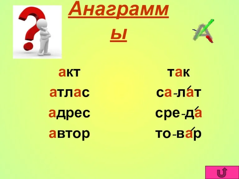 акт атлас адрес автор так са-лат сре-да то-вар Анаграммы