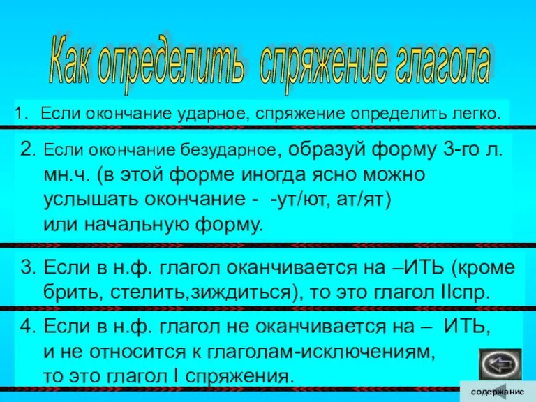 Как определить спряжение глагола Если окончание ударное, спряжение определить легко. 2. Если