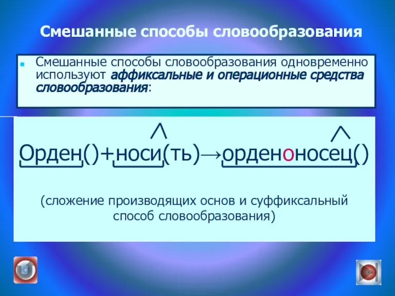 Смешанные способы словообразования Смешанные способы словообразования одновременно используют аффиксальные и операционные средства