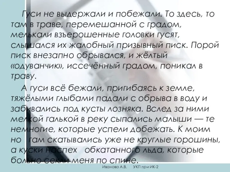 Гуси не выдержали и побежали. То здесь, то там в траве, перемешанной