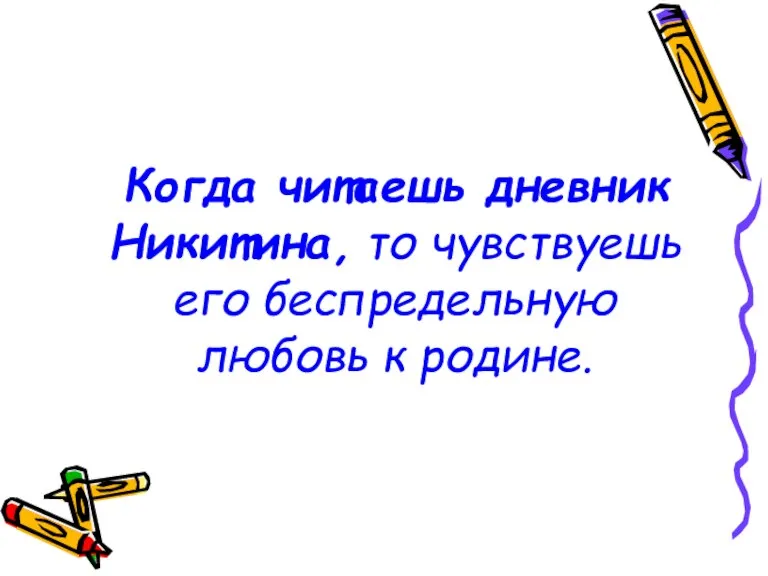 Когда читаешь дневник Никитина, то чувствуешь его беспредельную любовь к родине.