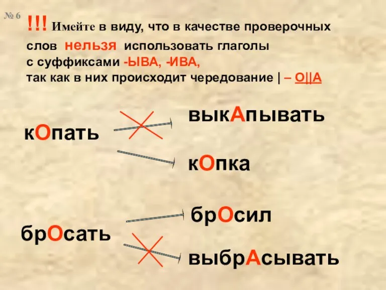 !!! Имейте в виду, что в качестве проверочных слов нельзя использовать глаголы