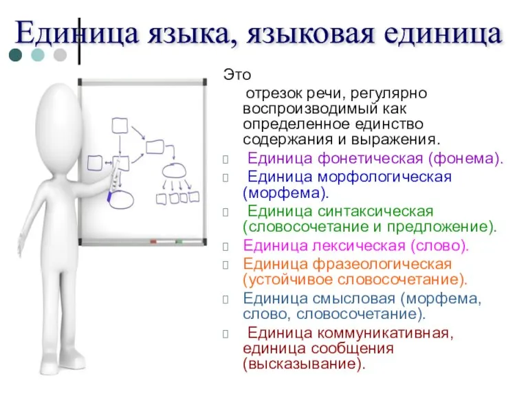 Это отрезок речи, регулярно воспроизводимый как определенное единство содержания и выражения. Единица