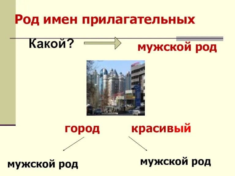 Род имен прилагательных Какой? мужской род город мужской род мужской род красивый