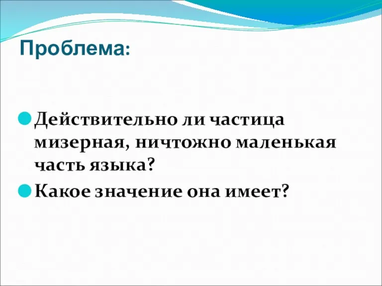 Проблема: Действительно ли частица мизерная, ничтожно маленькая часть языка? Какое значение она имеет?