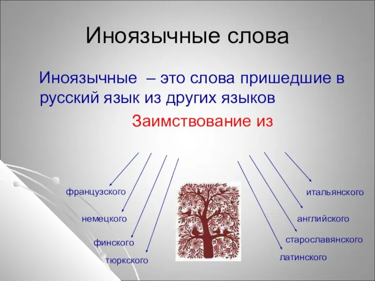 Иноязычные слова Иноязычные – это слова пришедшие в русский язык из других