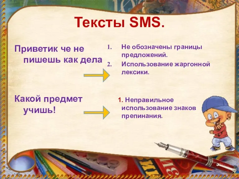 Тексты SMS. Приветик че не пишешь как дела Какой предмет учишь! Не