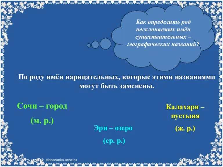 Как определить род несклоняемых имён существительных – географических названий? По роду имён