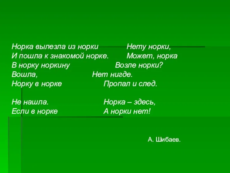 Норка вылезла из норки Нету норки, И пошла к знакомой норке. Может,