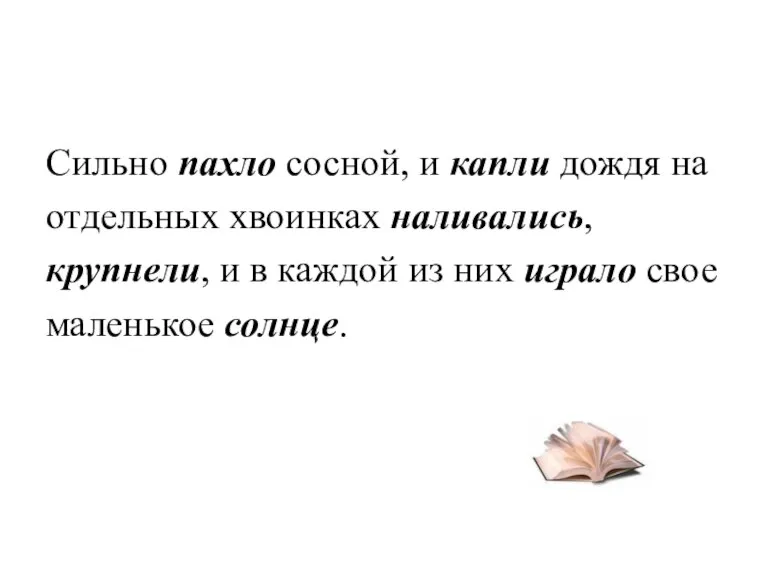 3.Сильно Сильно пахло сосной, и капли дождя на отдельных хвоинках наливались, крупнели,