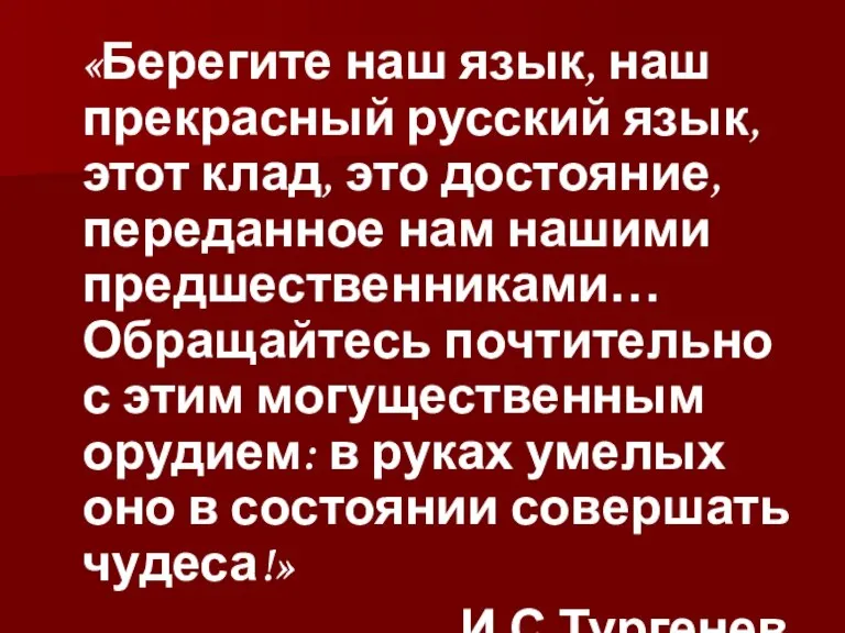 «Берегите наш язык, наш прекрасный русский язык, этот клад, это достояние, переданное