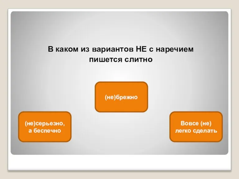 В каком из вариантов НЕ с наречием пишется слитно (не)брежно (не)серьезно, а