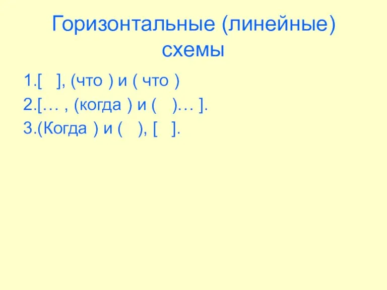 Горизонтальные (линейные) схемы 1.[ ], (что ) и ( что ) 2.[…